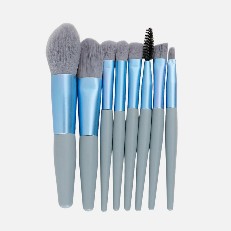 Blue Mini 8-Piece Makeup Brush Set with Portable Bag