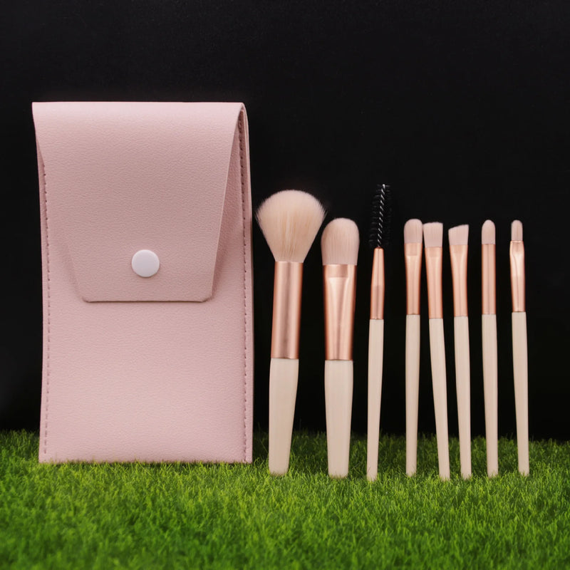 Light Pink Mini 8-Piece Makeup Brush Set with Portable Bag