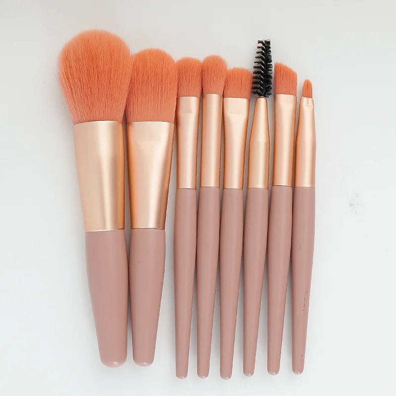 Pink Mini 8-Piece Makeup Brush Set with Portable Bag