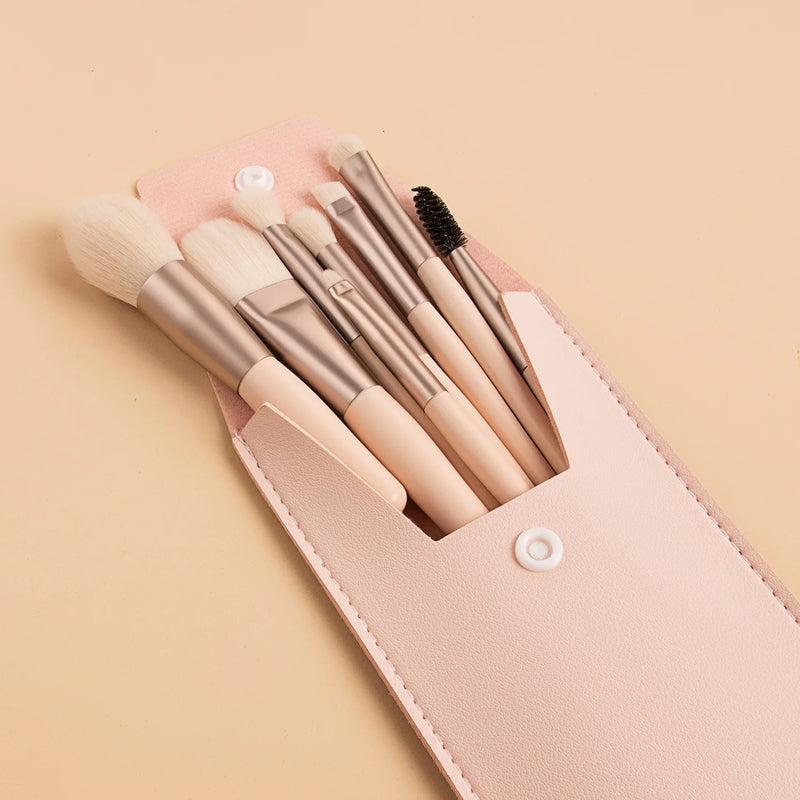 Light Pink Mini 8-Piece Makeup Brush Set with Portable Bag