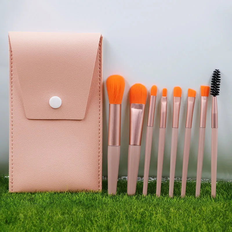 Pink Mini 8-Piece Makeup Brush Set with Portable Bag