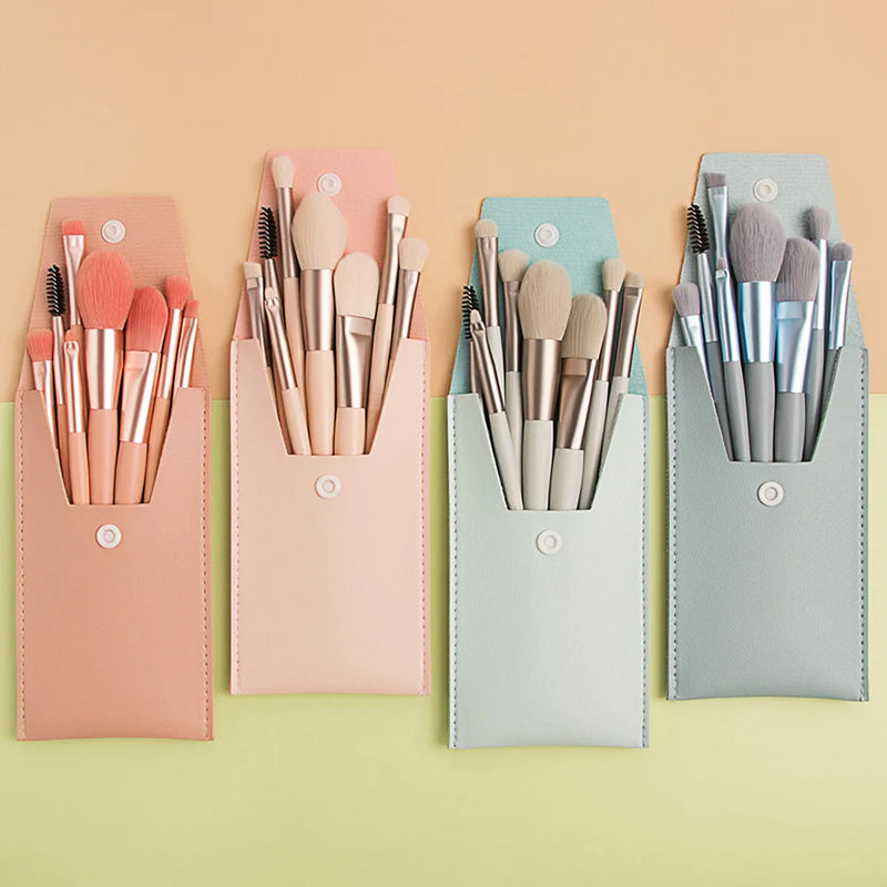 Green Mini 8-Piece Makeup Brush Set with Portable Bag